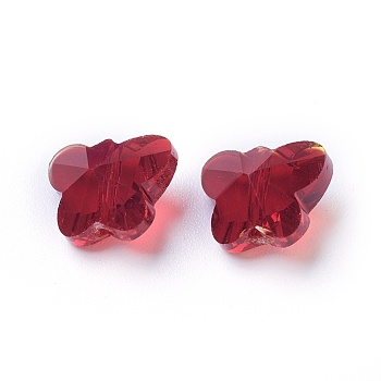 Transparent Glass Beads, Faceted, Butterfly, Red, 6.5x8x5.5mm, Hole: 1mm