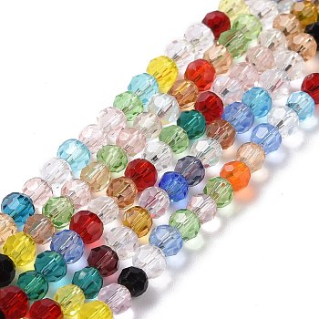 Transparent Glass Beads Strands, Faceted(32 Facets), Round, Colorful, 3.5~5mm, Hole: 0.8~1mm, about 90~95pcs/strand, 139.76''(355cm)