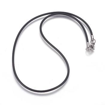 Rubber Cord Necklaces Making, with 304 Stainless Steel Lobster Claw Clasps, Black, 16.5 inch(40.5cm), 2mm