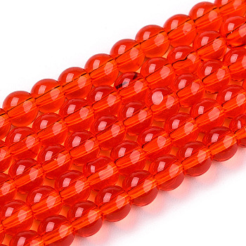 Transparent Glass Beads Strands, Round, Red, 4~4.5mm, Hole: 0.8mm, about 97~99pcs/strand, 14.76 inch~14.96 inch(37.5~38cm)
