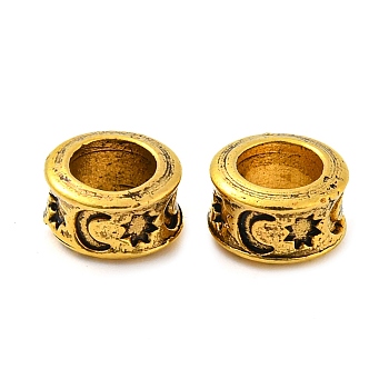 Rack Plating Tibetan Style Alloy Spacer Beads, Flat Round, Antique Golden, 8x5mm, Hole: 5mm