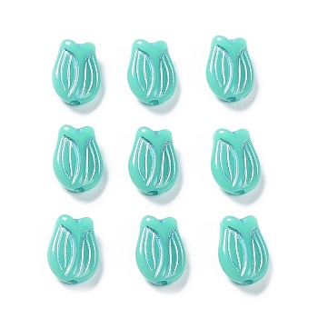 Plating Opaque Acrylic Beads, Metal Enlaced, Tulip, Turquoise, 16x11.5x7mm, Hole: 2mm, about 670pcs/500g