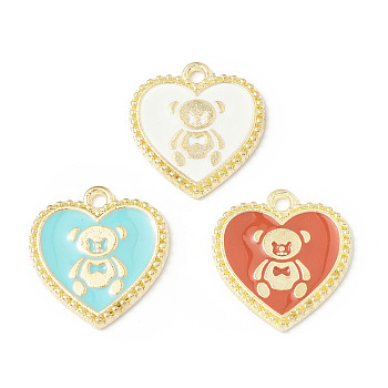 Alloy Enamel Pendants, Heart with Bear Pattern Charm, Golden, Mixed Color, 21x19x1.7mm, Hole: 2mm
