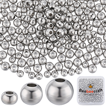 450Pcs 3 Style 304 Stainless Steel Round Beads, Stainless Steel Color, 3~5x2~4.5mm, Hole: 1.2~1.5mm, 150pcs/style