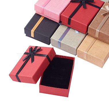 Boîtes de bijoux en carton rectangle rempli de coton kraft avec bowknot(CBOX-D028-04)-2