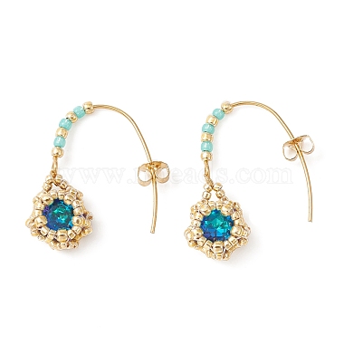 3 Pair 3 Color Rhinestone & Glass Beaded Flower Dangle Earrings(EJEW-MZ00097)-2