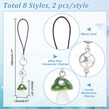 2 Sets Mushroom Opaque Resin Mobile Strap(HJEW-HY0001-09)-2
