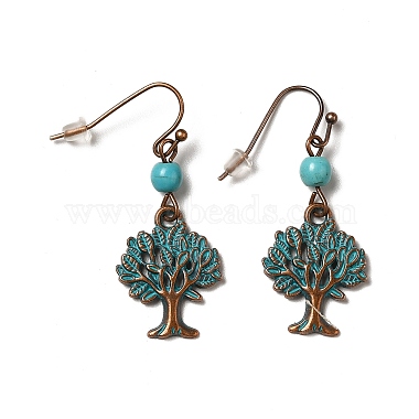 3 Pairs 3 Style Tree & Feather & Stone Shape Alloy Dangle Earrings Set(EJEW-G330-03R)-2