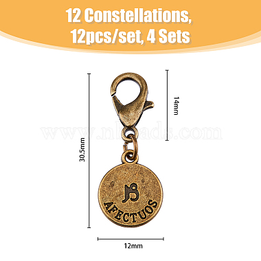 4 Sets 12 Constellations Flat Round Alloy Pendants Decoration(HJEW-FH0001-37)-2