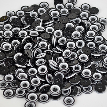 Pretty Double Layered Buttons with Four Holes, Resin Button, Flat Round, Black, about 13mm in diameter, hole: 1mm, about 1000pcs/bag