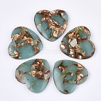 Assembled Natural Bronzite and Synthetic Aqua Terra Jasper Pendants, Impression Jasper, Heart, Pale Turquoise, 38.5~39.5x40~40.5x7~7.5mm, Hole: 1.4mm(G-S329-072)