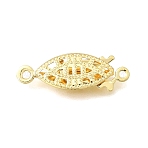Brass Box Clasps, Long-Lasting Plated, Rack Plating, Horse Eye, 1-Strand, 2-Hole, Golden, 7x20x3mm, Hole: 1.2mm(KK-C258-15G)