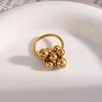 Stainless Steel Round Beads Finger Rings, Elegant Retro Design Statement Rings for Women, Real 18K Gold Plated, 8mm, US Size 7 3/4(17.9mm)(BC9848-2)
