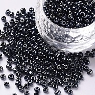 Glass Seed Beads, Opaque Colors Lustered, Round, Prussian Blue, 3mm, Hole: 1mm, about 10000pcs/pound(SEED-A012-3mm-129)