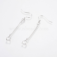 Brass Earring Hooks, Ear Wire, with Ice Pick Pinch Bails and Twisted Chains, Long-Lasting Plated, Lead Free & Cadmium Free, Silver Color Plated, 53x6x3mm, 21 Gauge, Pin: about 0.7mm(KK-I618-26S-RS)
