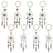Elite Natural & Synthetic Gemstone Keychain, with Iron, 304 Stainless Steel & Alloy Findings, Woven Net/Web with Feather, 11.4~11.8cm, 8pcs/set, 4 sets/box(KEYC-PH0002-01)