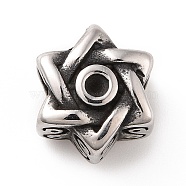 304 Stainless Steel European Beads, Large Hole Beads, Star of David, Antique Silver, 10.5x12x8mm, Hole: 5mm(STAS-M301-39AS)