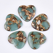 Assembled Natural Bronzite and Synthetic Aqua Terra Jasper Pendants, Heart, Pale Turquoise, 38.5~39.5x40~40.5x7~7.5mm, Hole: 1.4mm(G-S329-072)