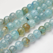 Natural Agate Beads Strands, Dyed, Round, Light Blue, 8mm, Hole: 1mm, about 48pcs/strand, 15.3 inch(39cm)(G-J361-01-8mm)