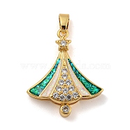 Christmas Brass Micro Pave Cubic Zirconia Pendant, with Synthetic Opal, Christmas Tree, Snow, 29x24.5x5.5mm, Hole: 5x3mm(KK-H468-03A-03G)