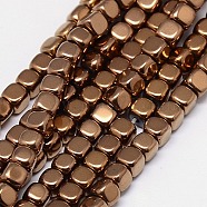 Electroplate Non-magnetic Synthetic Hematite Beads Strands, Cube, Grade A, Copper Plated, 4x4x4mm, Hole: 1mm, about 100pcs/strand, 16 inch(G-J172-4x4mm-05)