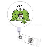 Flat Round ABS Plastic Badge Reel, Retractable Badge Holder, with Alligator Clip, Frog Pattern, 82x33mm(JEWB-WH0036-007)