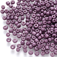 6/0 Baking Paint Glass Round Seed Beads, Purple, 4~5x3~4mm, Hole: 1~2mm, about 4500pcs/pound(SEED-S036-01C-18)