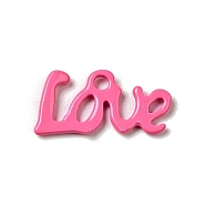 Spray Painted 201 Stainless Steel Charms, Word Love Charm, Hot Pink, 12x6.5x1mm, Hole: 1.4mm(STAS-G304-16C)