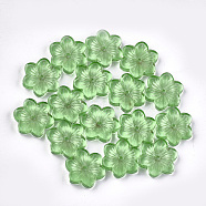 Spray Painted Glass Beads, Flower, Green, 15x13.5x3.5mm, Hole: 1mm(GGLA-S046-01D)