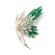 Rhinestone Butterfly Brooch Pin, Light Gold Alloy Badge for Women, Emerald, 73.5x64x15mm, Pin: 0.8mm(JEWB-P016-03LG-04)