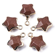 Synthetic Goldstone Pendants, with Light Gold Plated Edge and Brass Loop, Star, Faceted, 16~17x13x6.5mm, Hole: 1.6mm(G-N326-36I)