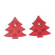 Poplar Wood Pendants, Dyed, Christmas Tree, Red, 67x65.5x3mm, Hole: 3mm(WOOD-O004-08A)