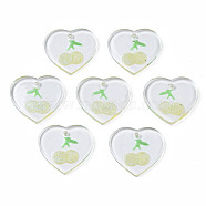 Transparent Resin Pendants, with Glitter Powder, Heart with Cherry, Champagne Yellow, 18x19.5x2~2.5mm, Hole: 1.4mm(RESI-N030-002B)