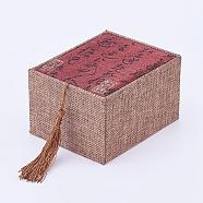 Wooden Bracelet Boxes, with Linen and Nylon Cord Tassel, Rectangle, FireBrick and Rosy Brown, 12.2x9.6x7.2cm(OBOX-K001-02A)