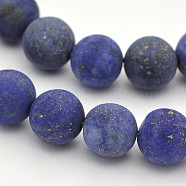 Natural Lapis Lazuli Round Beads Strands, Frosted, Dyed, 4mm, Hole: 0.5mm, about 95pcs/strand, 15.3 inch(X-G-D660-4mm)