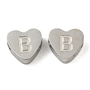 Tarnish Resistant 304 Stainless Steel Beads, Heart with Letter, Stainless Steel Color, Letter B, 7x8x3mm, Hole: 2mm(STAS-H219-16P-B)