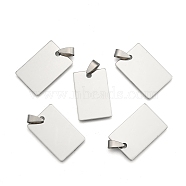 201 Stainless Steel Rectangle Stamping Blank Tag Pendants, with Snap on Bail, Stainless Steel Color, 30x20x1mm, Hole: 7x3mm(STAS-YW0002-23)