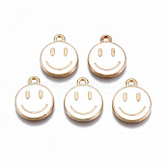 Alloy Enamel Charms, Cadmium Free & Lead Free, Smiling Face, Light Gold, White, 14.5x12x1.5mm, Hole: 1.5mm(X-ENAM-S121-165G-RS)