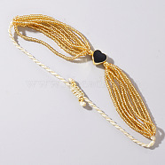 Golden Tone Seed Beads Multi Strand Bracelets for Women, Heart, Red(BC7273-3)