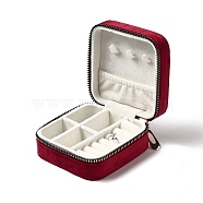 Square Velvet Jewelry Zipper Boxes, Portable Travel Jewelry Storage Case with Alloy Zipper, for Earrings, Rings, Necklaces, Bracelets Storage, Red, 10x9.5x4.7cm(VBOX-C003-01C)