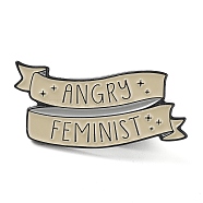 Word Angry Femenist Enamel Pins, Black Alloy Brooches for Women, Dark Khaki, 17x29.5x2mm(JEWB-Q034-01F)