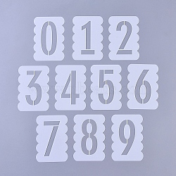 Plastic Drawing Stencil, Drawing Scale Template, for Painting on Scrapbook Fabric Tiles Floor Furniture Wood, Number 0~9, White, 76x52.5x0.3mm, 10sheets/set(DIY-WH0156-77A)