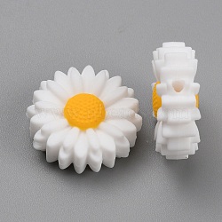 Food Grade Eco-Friendly Silicone Beads, Chewing Beads For Teethers, DIY Nursing Necklaces Making, Daisy, White, 21.5x22x8mm, Hole: 2mm(SIL-WH0008-22B)