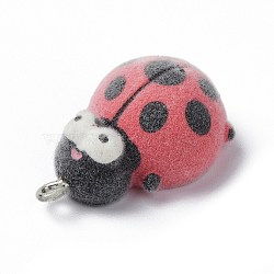 Flocky Opaque Resin Pendants, with Platinum Tone Iron Loops, Ladybug, 28x18x12mm, Hole: 2mm(RESI-G105-02C)