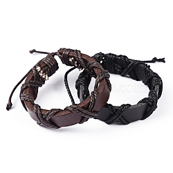 Adjustable Leather Cord Bracelets, with Waxed Cord, Mixed Color, 60~68mm(BJEW-L578-01)