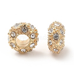 Rack Plating Alloy Rhinestone European Beads, Large Hole Beads, Rondelle, Golden, 12x6.5mm, Hole: 5mm(X-PALLOY-P289-34G)
