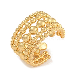 Brass Cuff Rings, with Beads, Multi-layer Wide Band Rings for Women, Real 18K Gold Plated, 12.5mm, Inner Diameter: 17mm(RJEW-P127-02G)