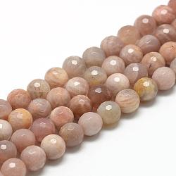 Natural Sunstone Beads Strands, Faceted(128 Facets), Round, 8~9mm, Hole: 1mm, about 45~50pcs/strand, 15.7 inch(G-R447-8mm-02)