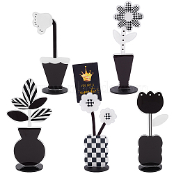 Olycraft 5 Sets 5 Style Black & White Leaf & Flower Acrylic Memo Holder, Creative Vase Shape Photo Holder, Mixed Patterns, 55~91x55x165~176mm, 1 set/style(OFST-OC0004-29)