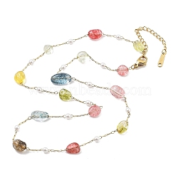 Colorful Glass Nuggets Link Chain Necklaces, 316 Surgical Stainless Steel Jewelry for Women, Real 18K Gold Plated, 19.02 inch(48.3cm)(NJEW-H041-03G)